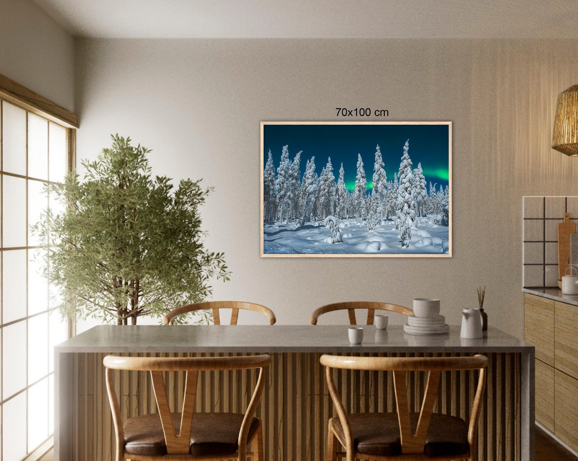 Lapland Finland Northern Lights Snowy Forest Night Sky Poster - Image 3
