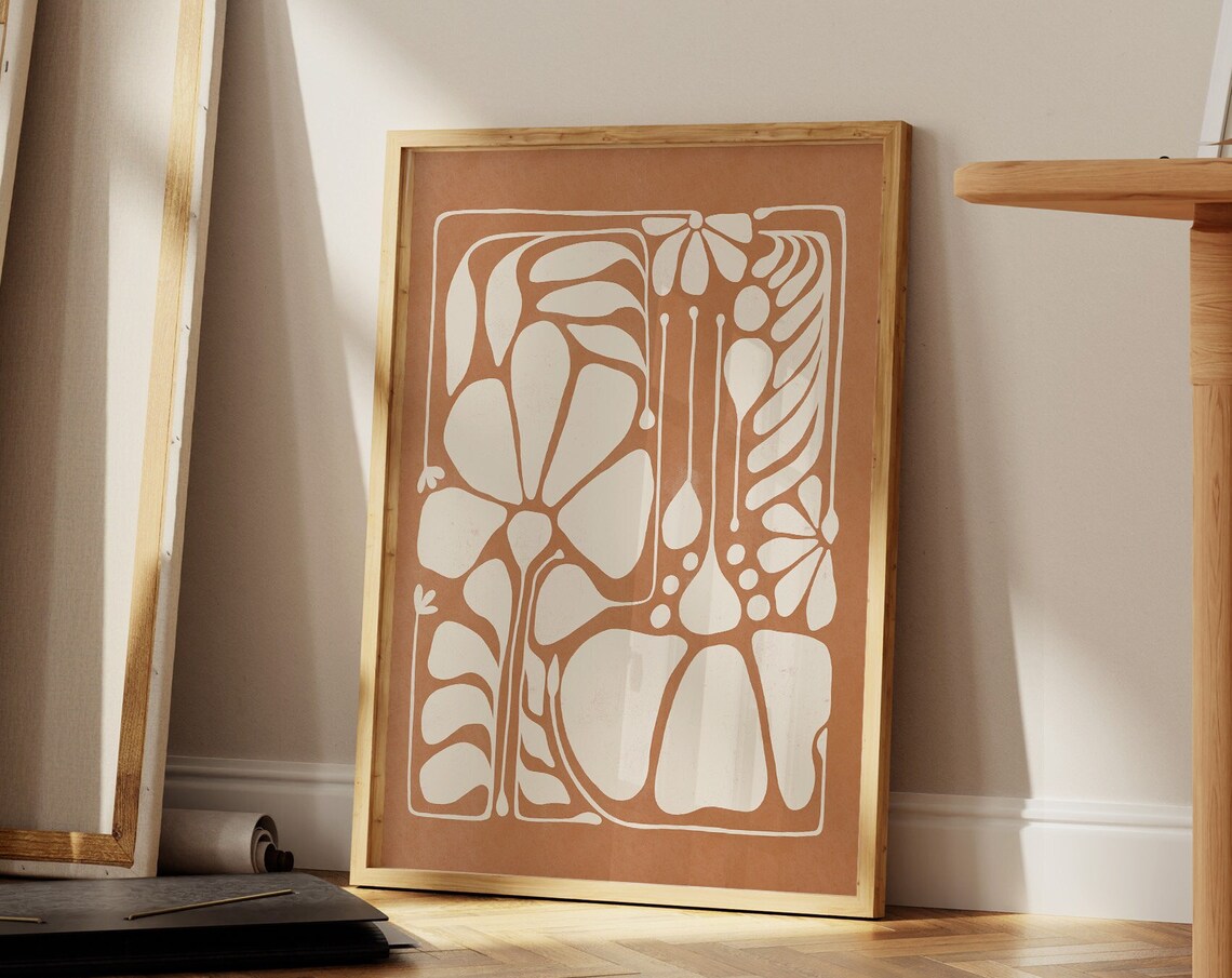 Abstract Botanical Art Print, Boho Minimalist Terracotta
