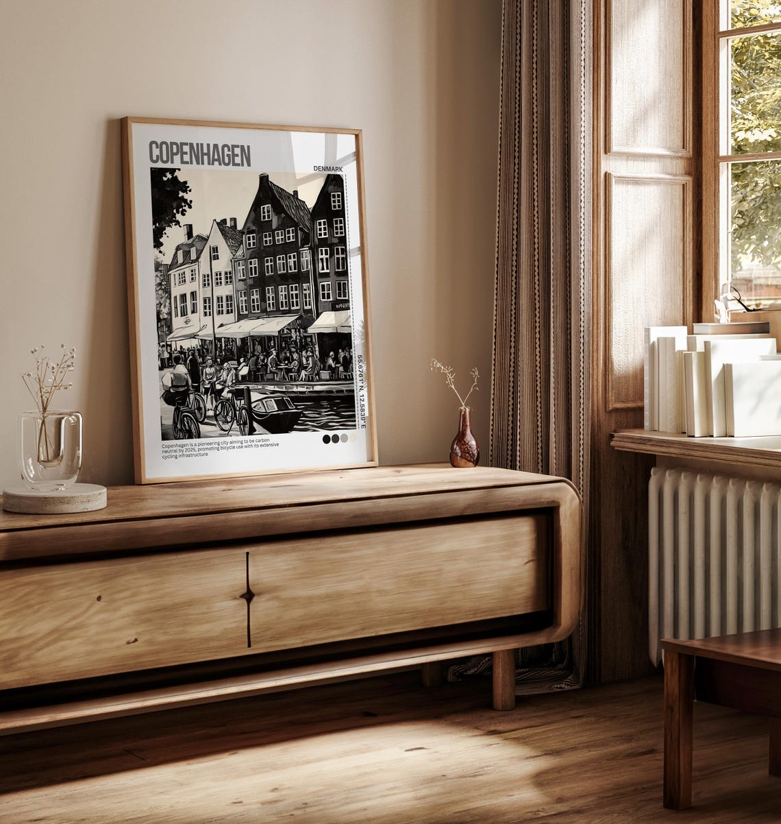 Copenhagen Denmark Black and White Nyhavn Canal Travel Poster - Image 3