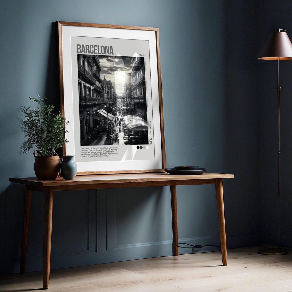 Barcelona Spain La Rambla Street Cafe Black White Photo Poster - Image 3