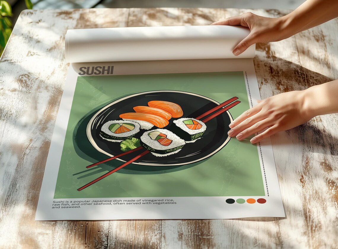 Sushi Salmon Nigiri Maki Rolls Japanese Food Illustrated Poster - Image 2