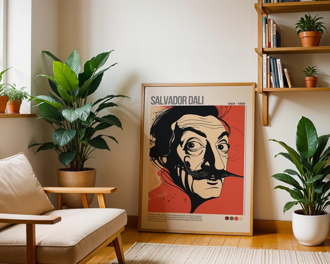 Salvador Dali Portrait Surrealist Artist Red Background Poster - Image 2