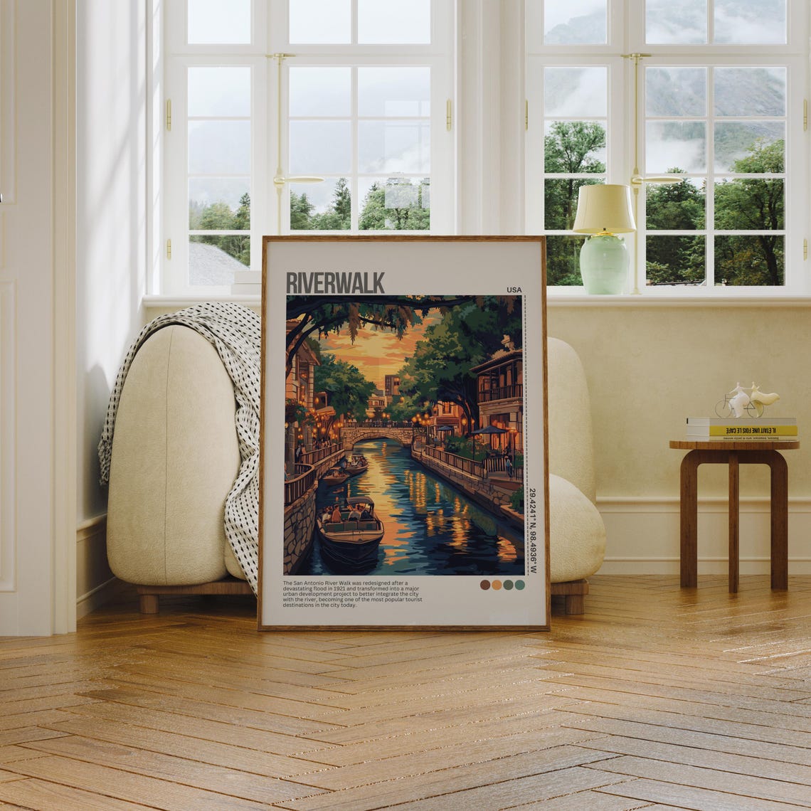 San Antonio Riverwalk Canal Boats Sunset Texas Travel Poster - Image 5