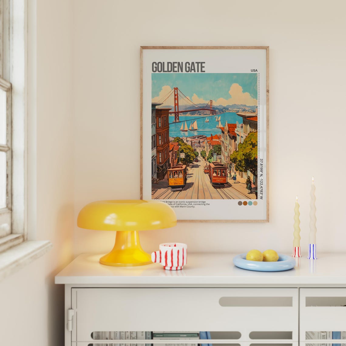 Golden Gate Bridge Cable Cars Hill Retro San Francisco Poster - Image 2