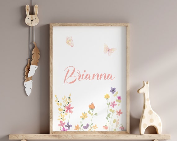 Wildflowers and Butterflies Personalized Nursery Art Print