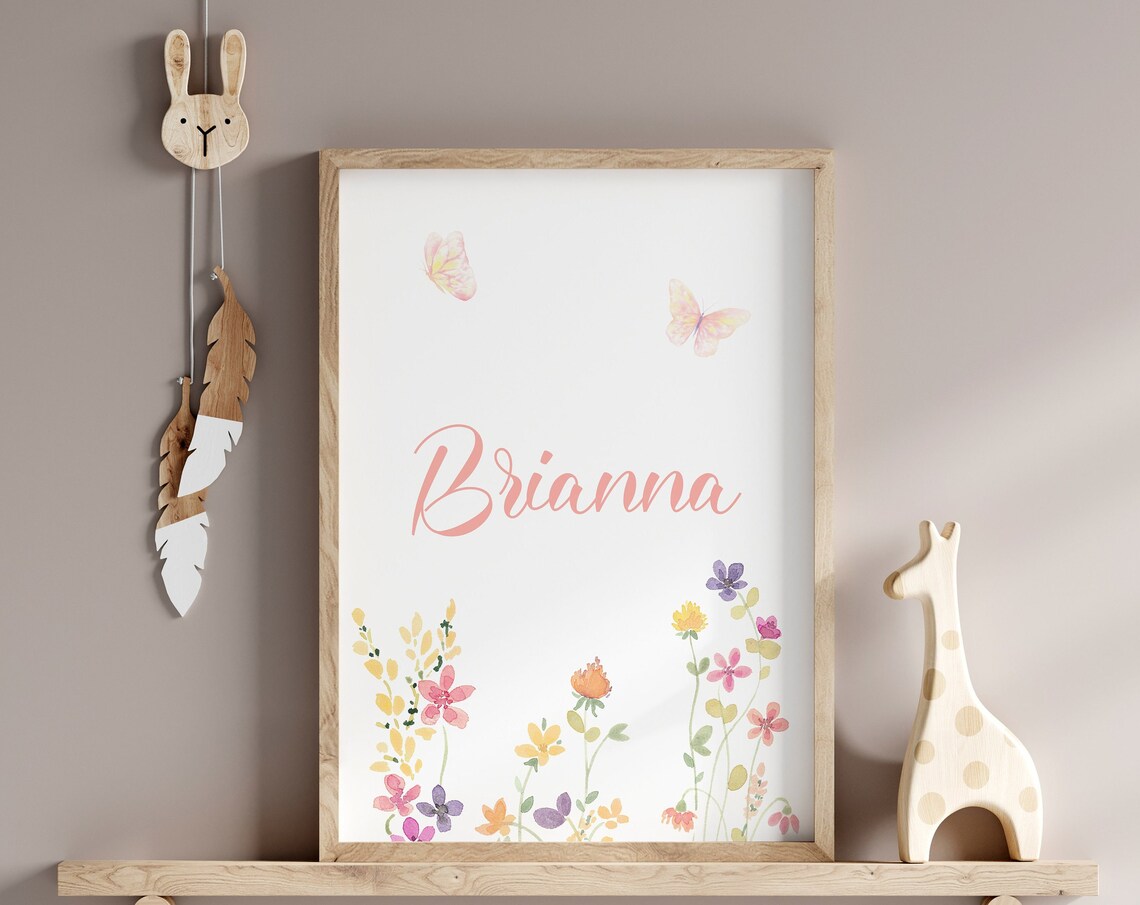 Wildflowers and Butterflies Personalized Nursery Art Print