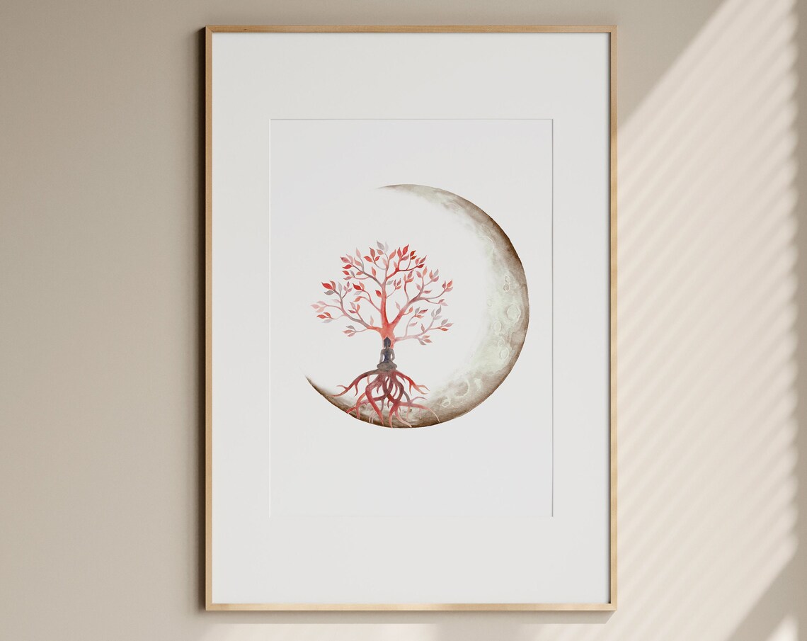 Buddha Tree of Life Spiritual Moon Art Print