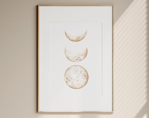 Beige Watercolor Moon Phases Three Moons Minimalist Wall Art