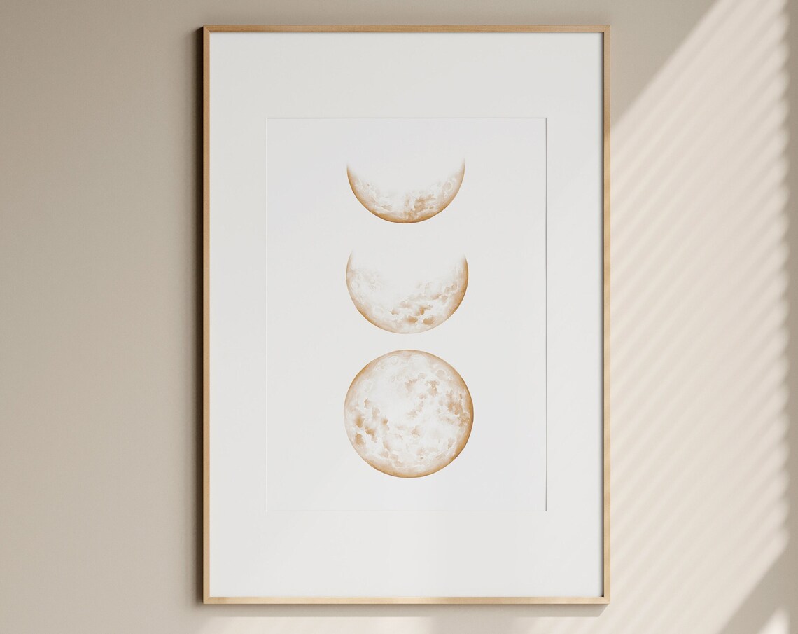 Beige Watercolor Moon Phases Three Moons Minimalist Wall Art