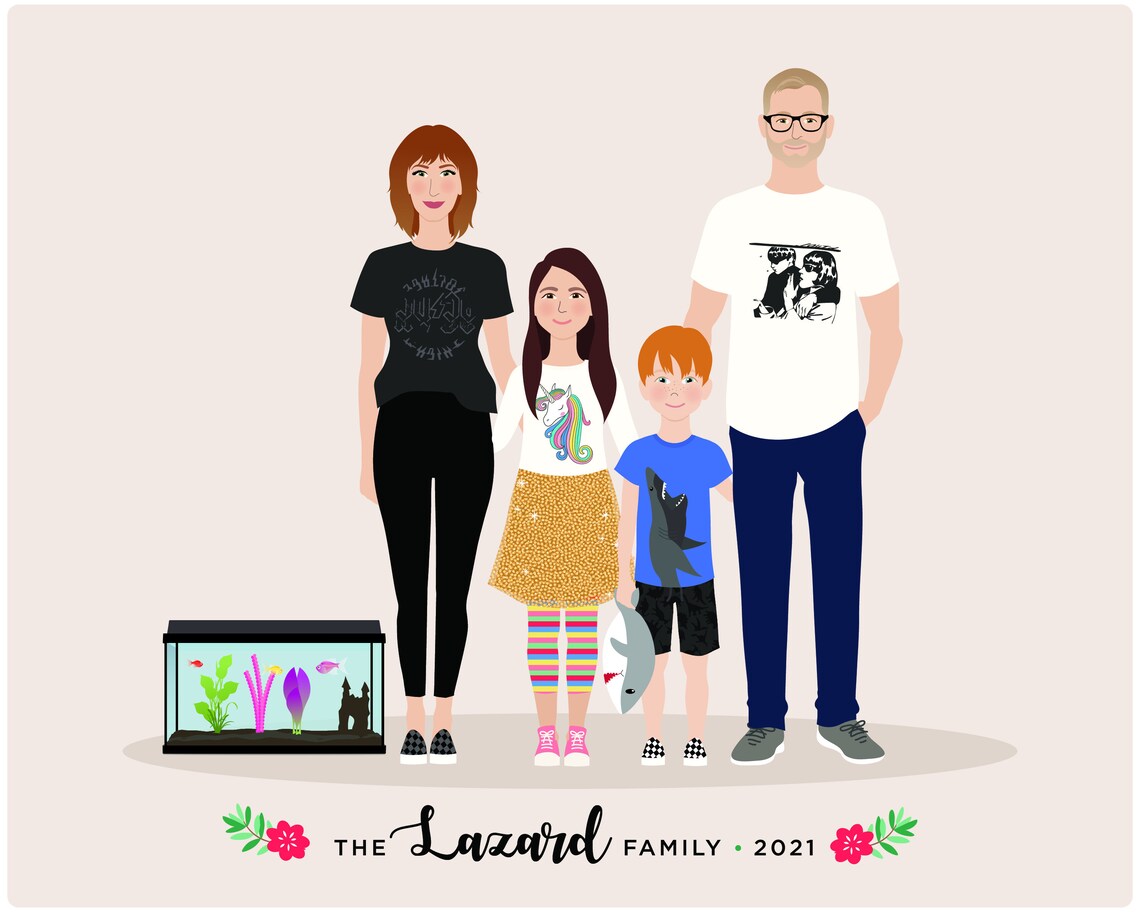 Personalized Family of Five with Dogs Sports Living Room Poster - Image 2