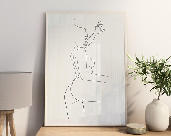 Tasteful Female Nude One Line Drawing Minimalist Figure Poster