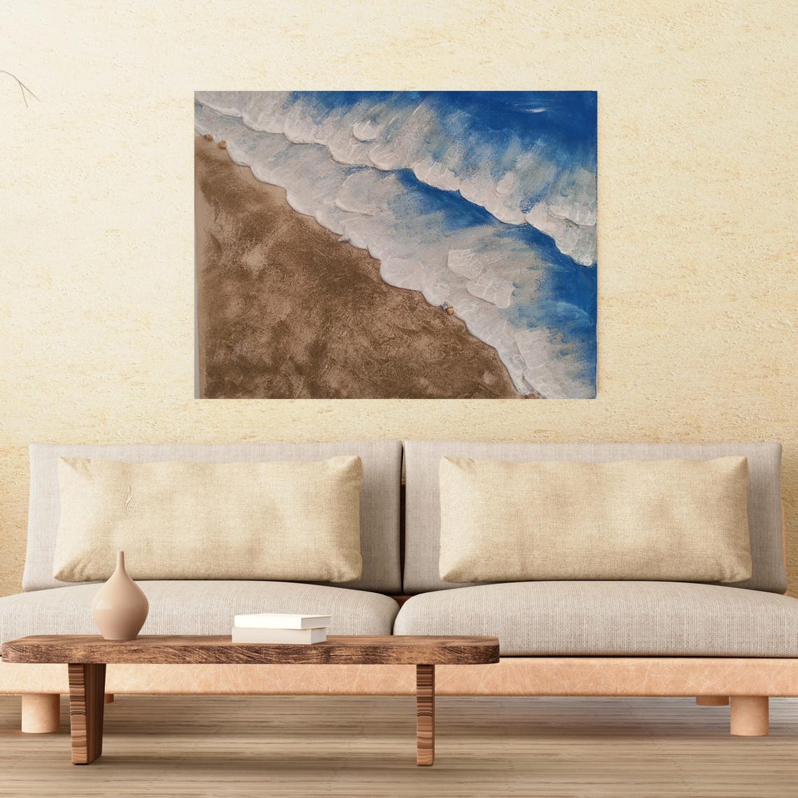 Textured Ocean Waves 3D Plaster Beach Coastal Seascape Wall Art