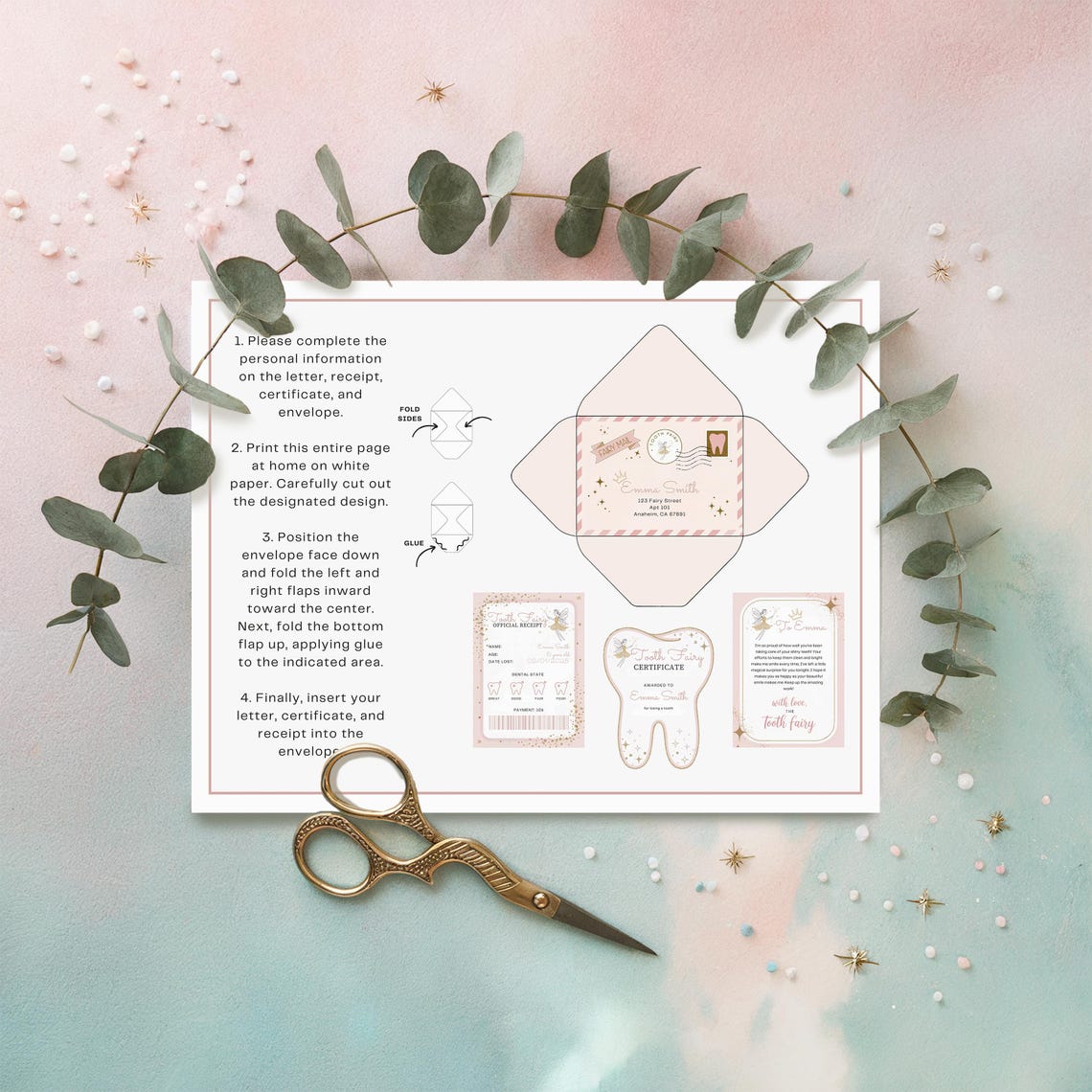 Tooth Fairy Letter Set Pink Fairy Mail Certificate Keepsake Print - Image 4