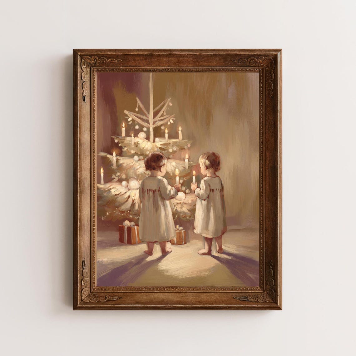 Vintage Children With Candles by Cream Christmas Tree Gifts Poster - Image 4