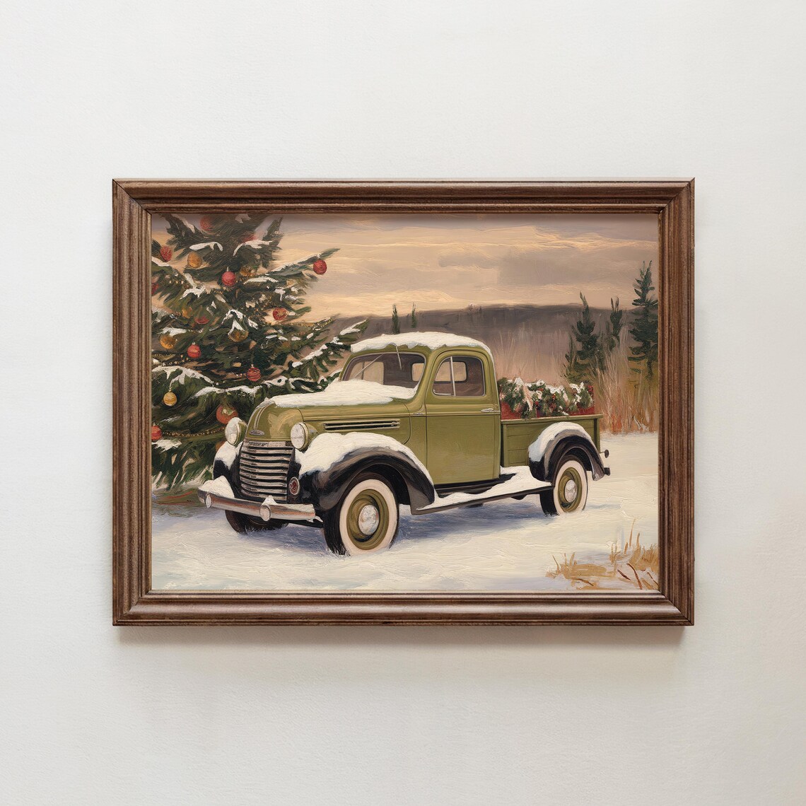 Vintage Christmas Truck Print Christmas Truck With Christmas Tree Wall Art Winter Holiday Wall Decor Vintage Christmas Art Festive Decor