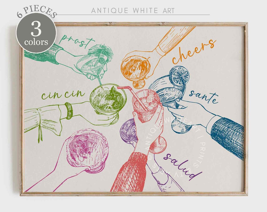 Cheers Wine Poster, Funky Retro Cocktail Art