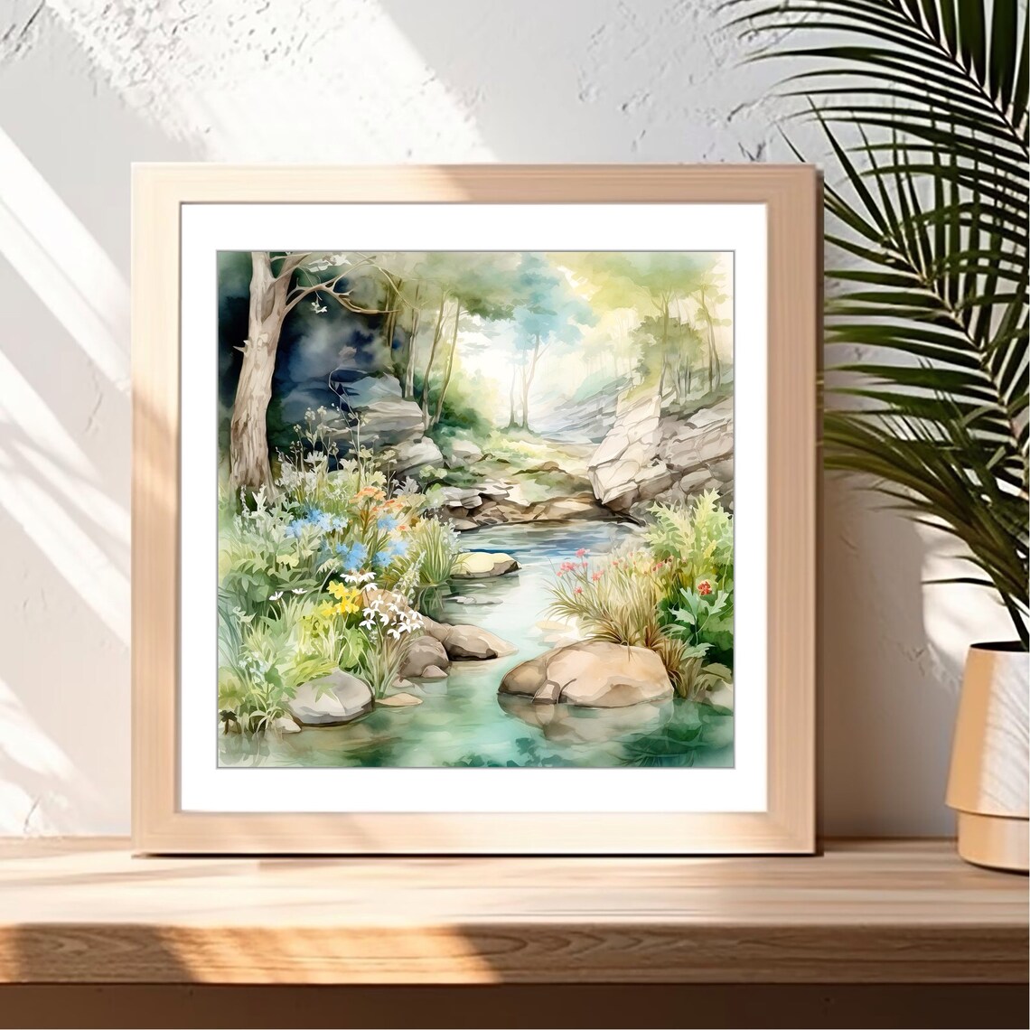 Forest River Watercolor Art Print, Nature Landscape - Image 3