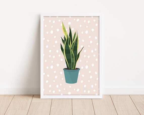 Snake Plant Botanical Wall Art Print Boho Style Cute House Plant Print Dracaena Trifasciata Dalmatian Spot Print Plant Lover Gift