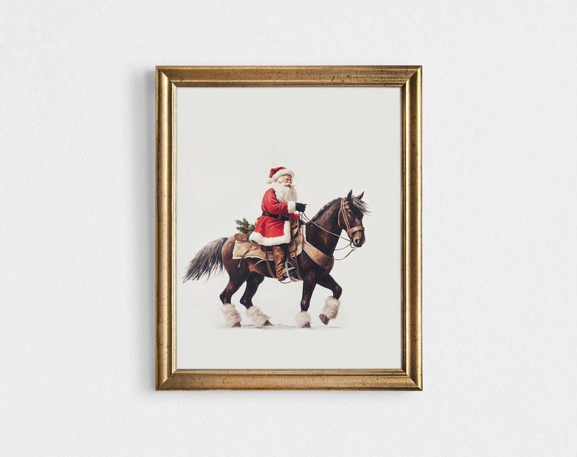 Cowboy Santa Claus Horse Riding Western Christmas Art Poster - Image 3