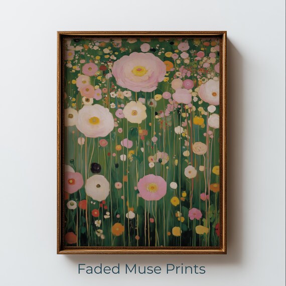 Pink Cosmos Flowers on Dark Green Whimsical Garden Floral Poster
