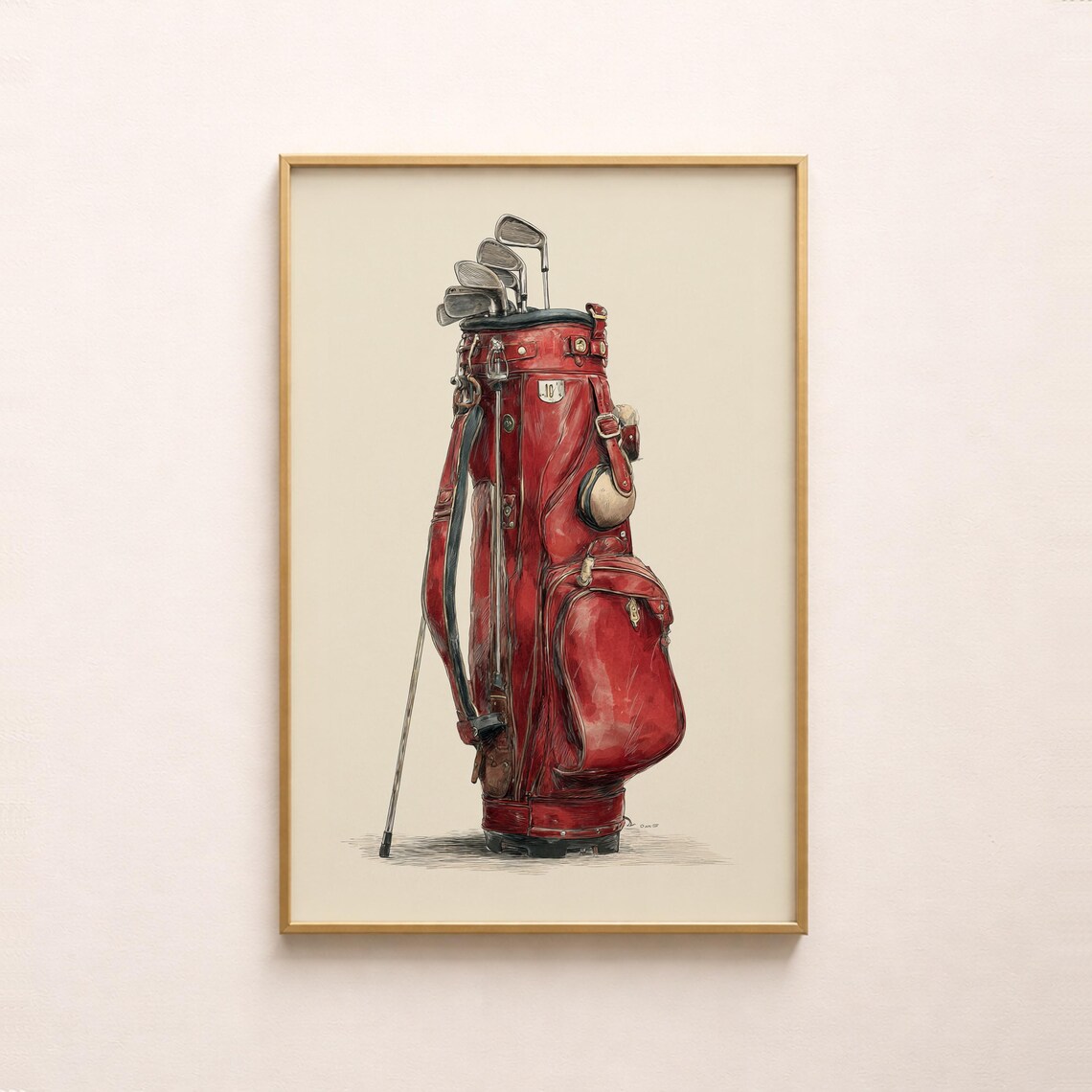 Vintage Golf Bag Art Handdrawn Sketch Rustic Sports Print Digital Download