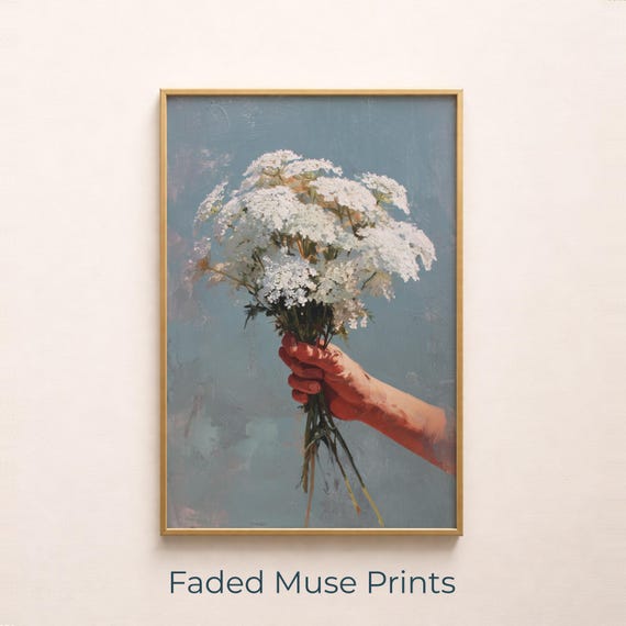 Hand Holding Queen Annes Lace Vintage Botanical Stilllife Art Digital Download 657