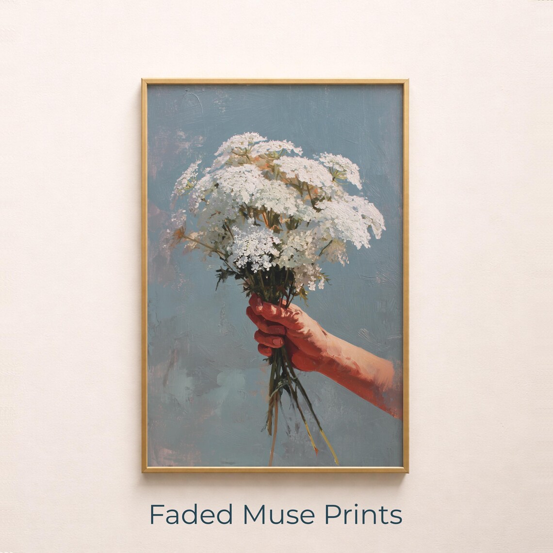 Hand Holding Queen Anne's Lace Vintage Botanical Still Life Painting Poster