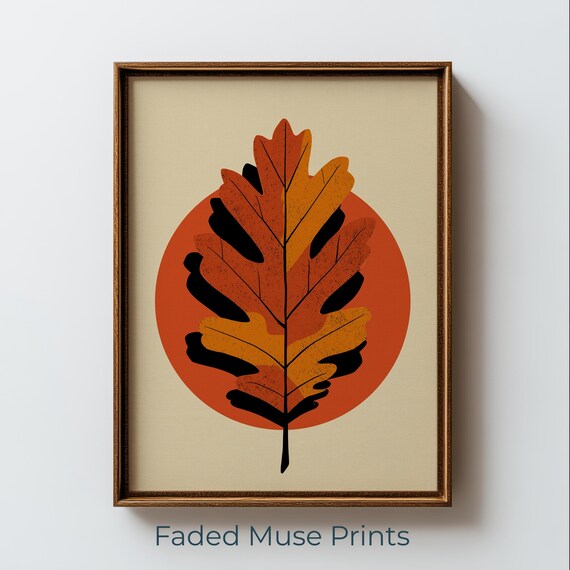 Bold Graphic Oak Leaf Print Rust Orange Autumn Wall Art Digital Download 3179