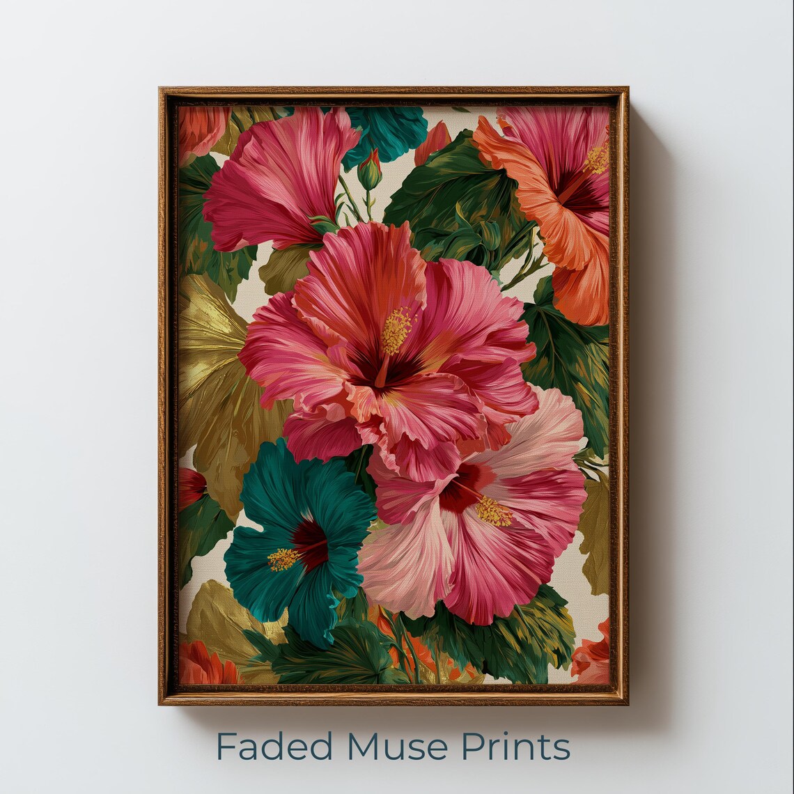 Maximalist Hibiscus Flowers Tropical Botanical Printable Wall Art Digital Download 2634
