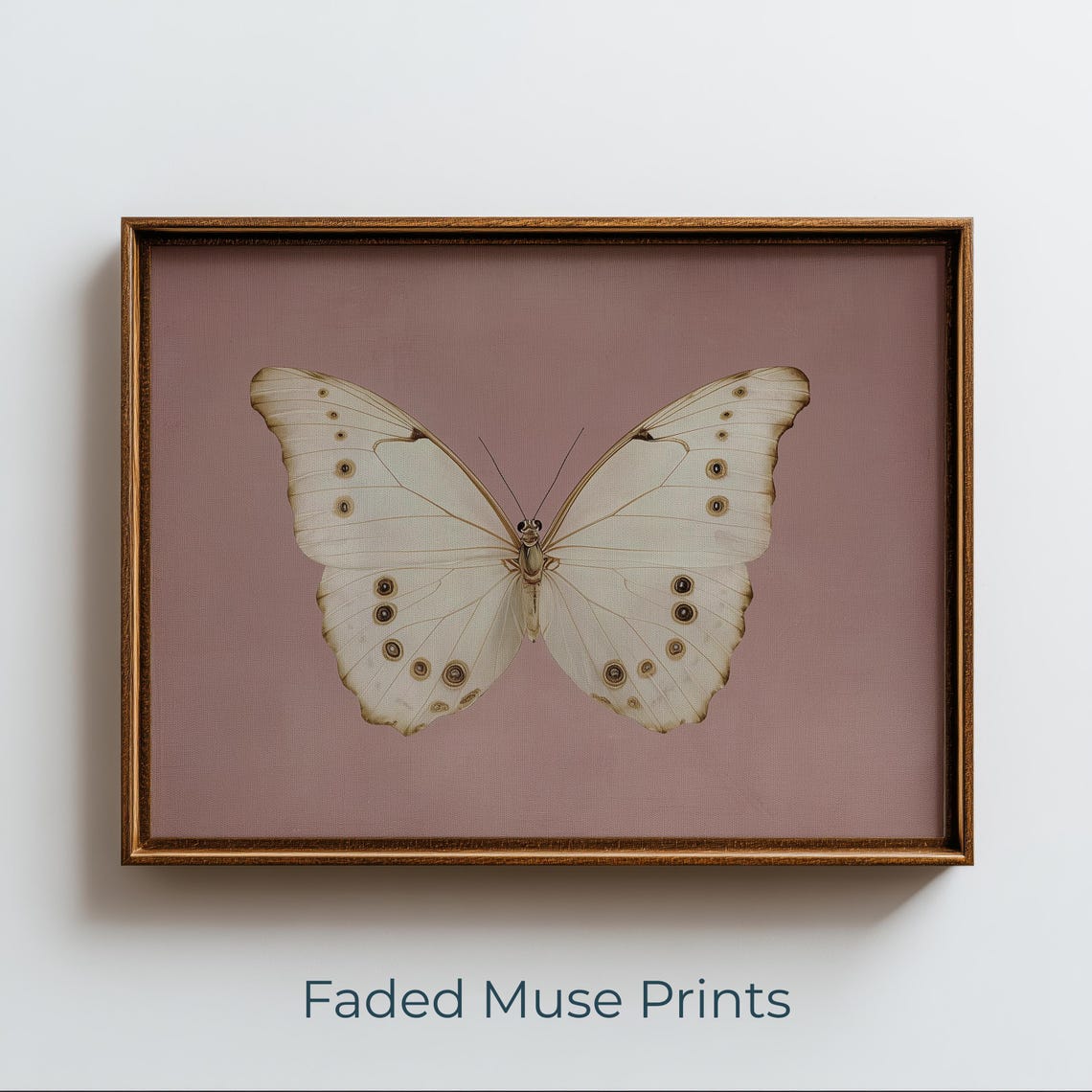 White Butterfly On Dustyrose Minimalist Botanical Wall Art Digital Download 1630