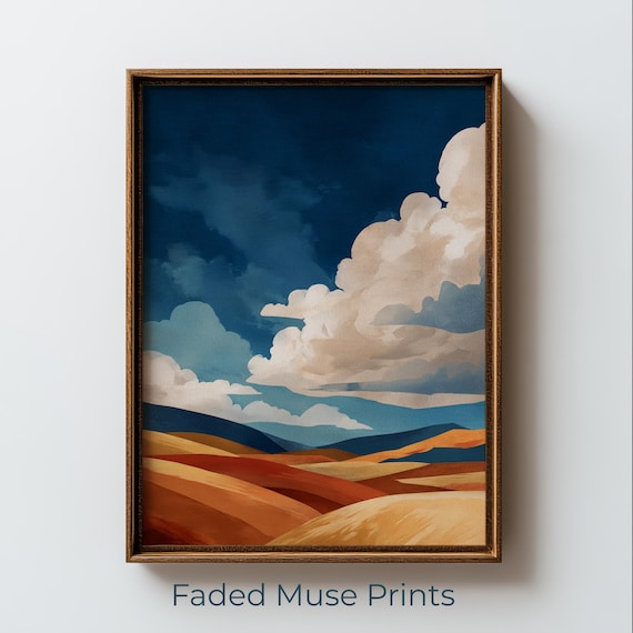 Rolling Fields Landscape Dramatic Cloudy Sky Hills Art Modern Nature Poster