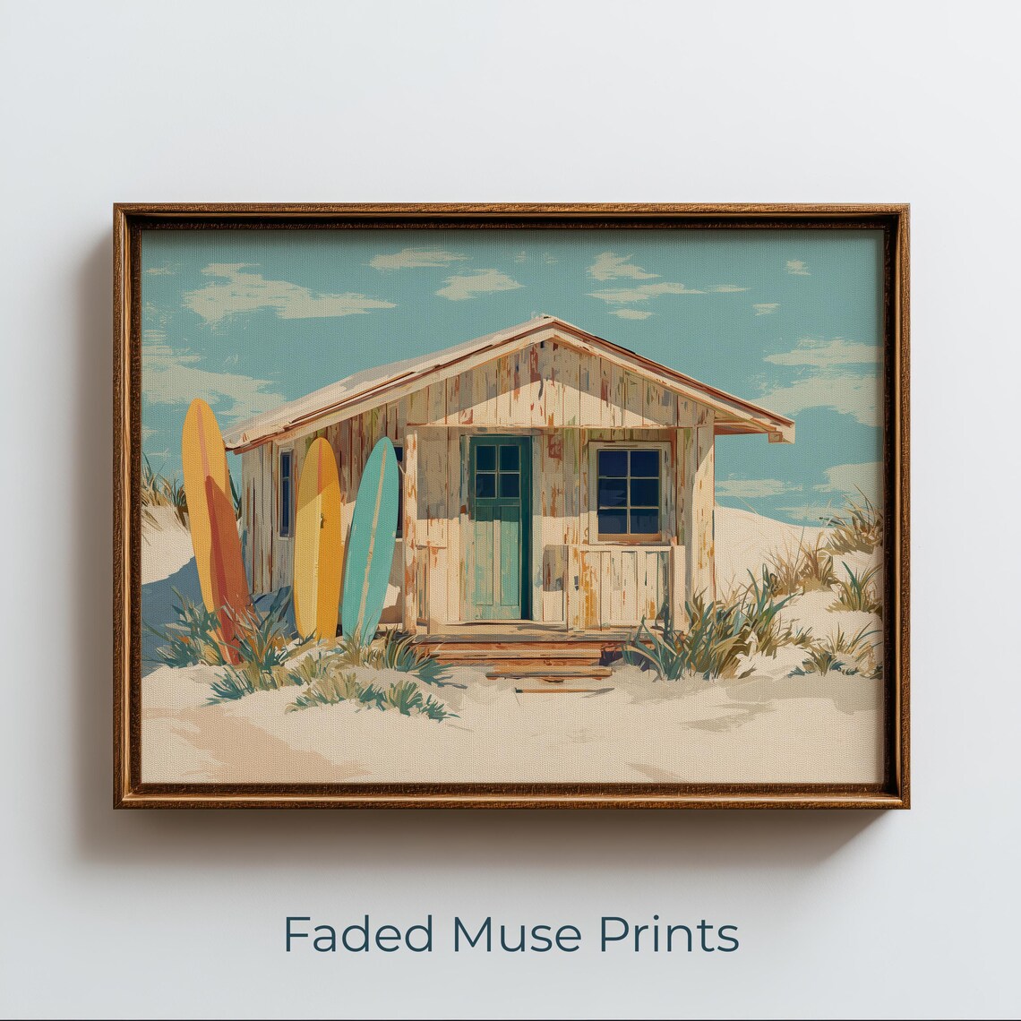 Vintage Beach Shack Surfboards Coastal Painting Retro Seaside Wall Poster