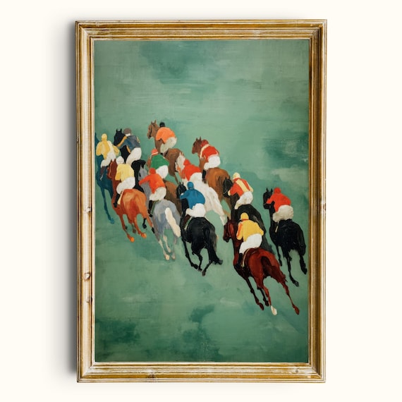 Vintage Horse Racing Print Jockey Painting Equestrian Derby Artwork Digital Download