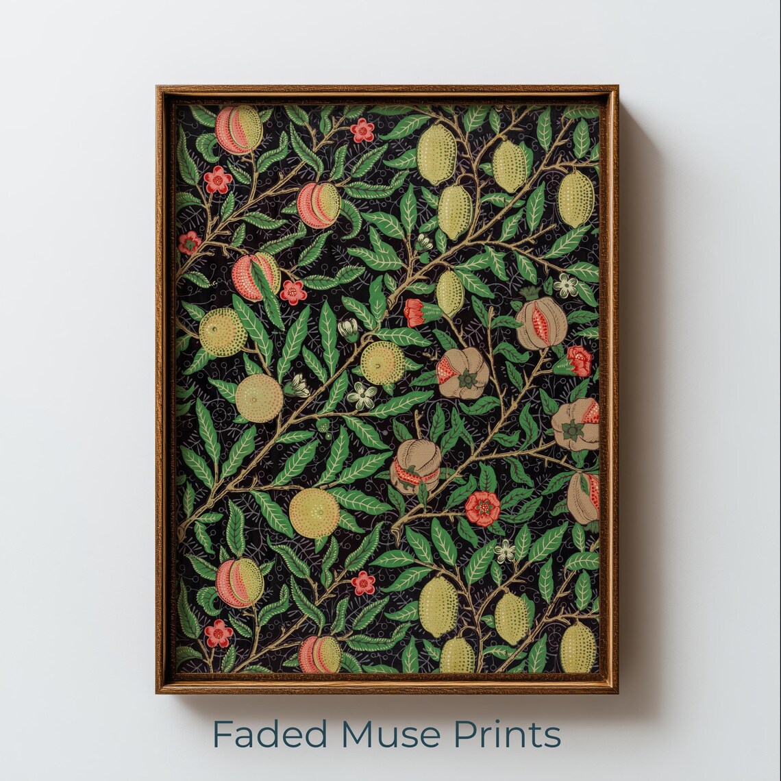 William Morris Style Botanical Fruit Pomegranate Dark Arts Crafts Poster