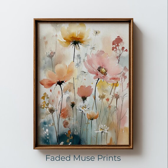 Loose Watercolor Poppies Wildflowers Romantic Pastel Floral Poster