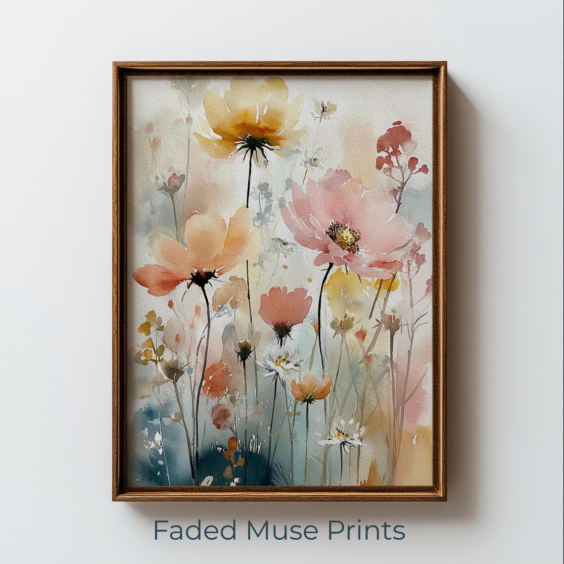 Loose Watercolor Poppies Wildflowers Romantic Pastel Floral Poster