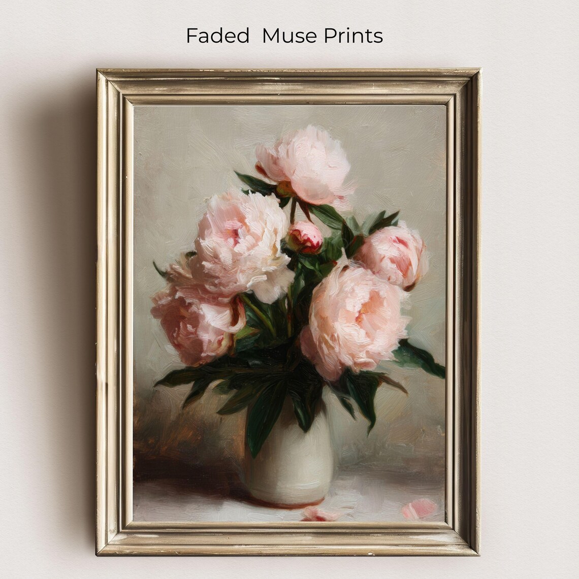 Vintage Peonies Still Life Print Romantic Floral Wall Art Digital Download