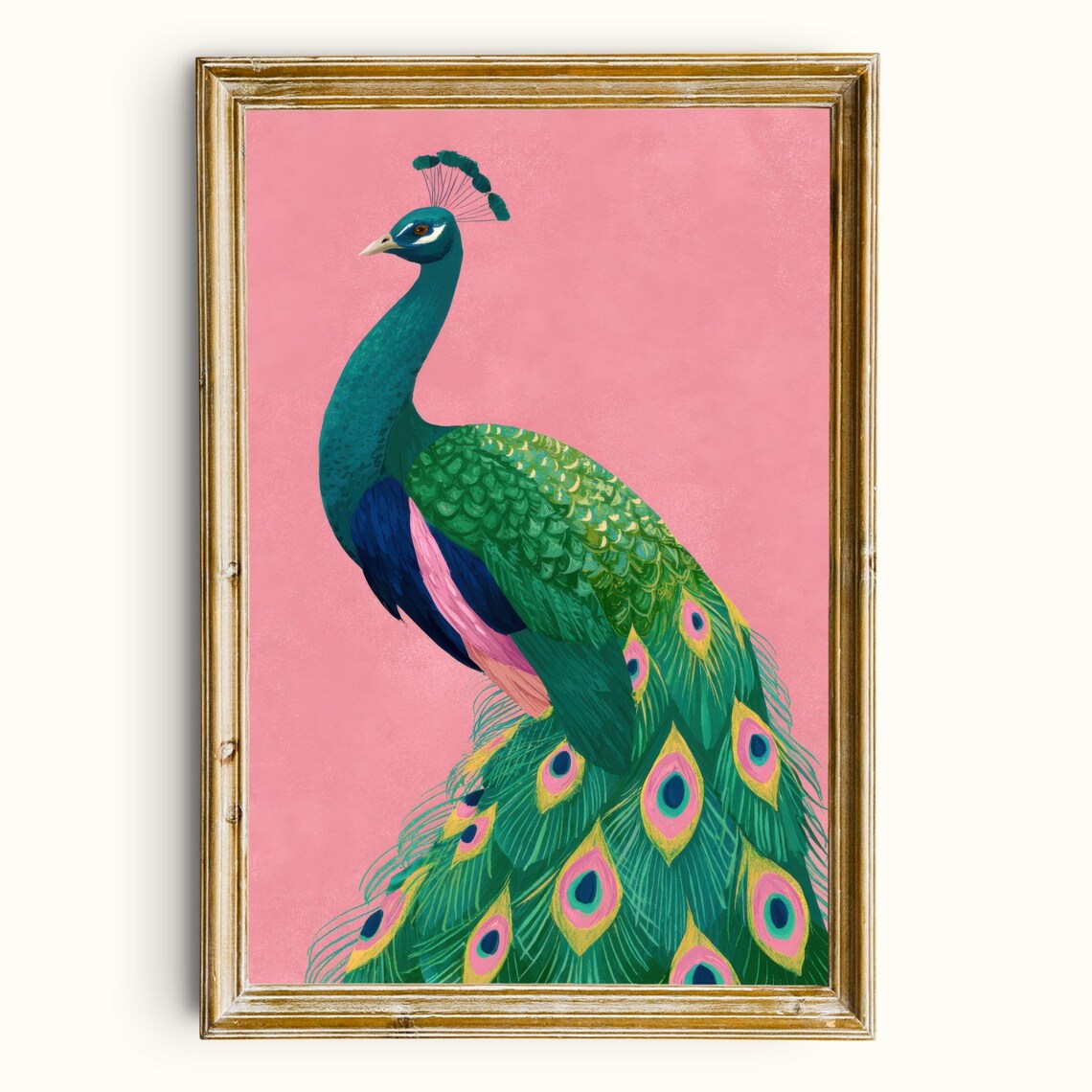 Peacock Portrait, Bold Pink Maximalist Art Print