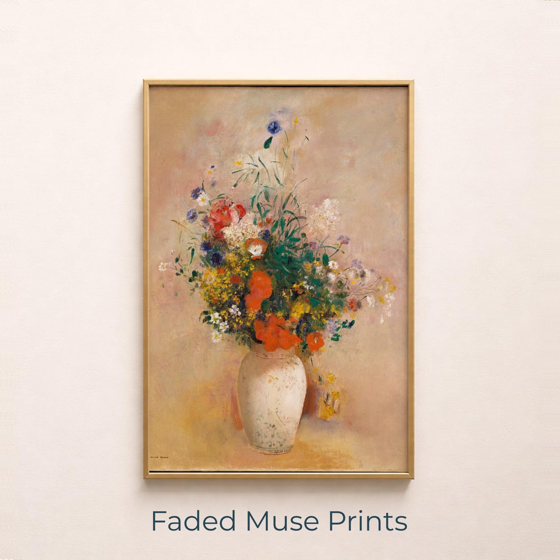 Vintage Wildflower Bouquet In White Vase Soft Impressionist Art Print