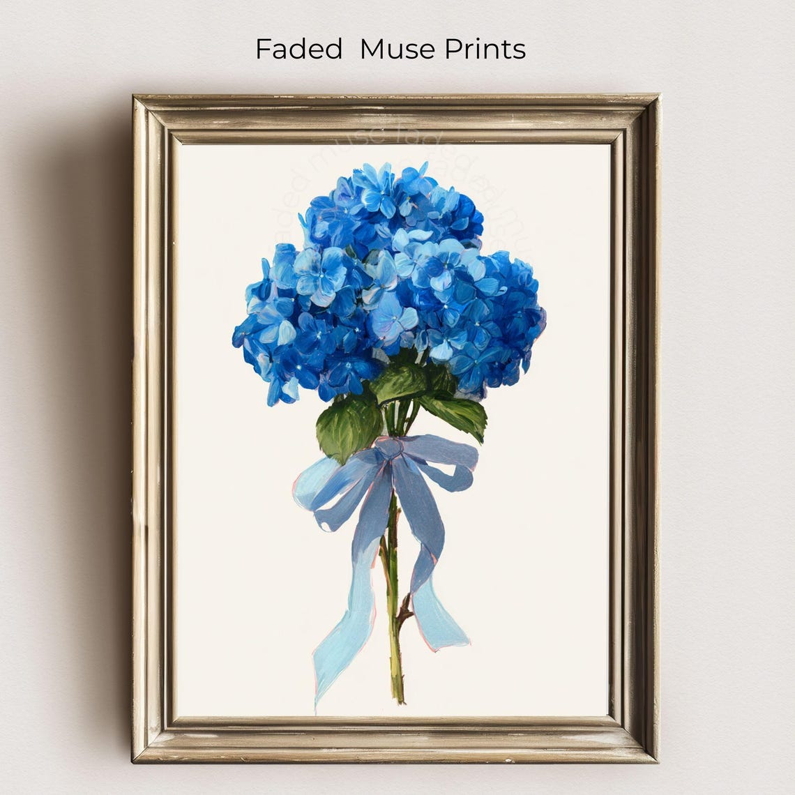 Blue Hydrangea Print Watercolor Floral Bouquet Wall Art Botanical Gift Decor Printable Digital Download