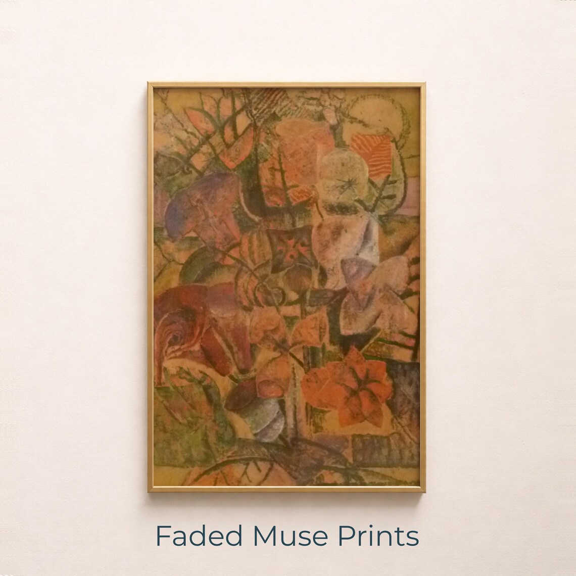 Moody Abstract Cubist Floral Composition Earthy Botanical Modern Art Print