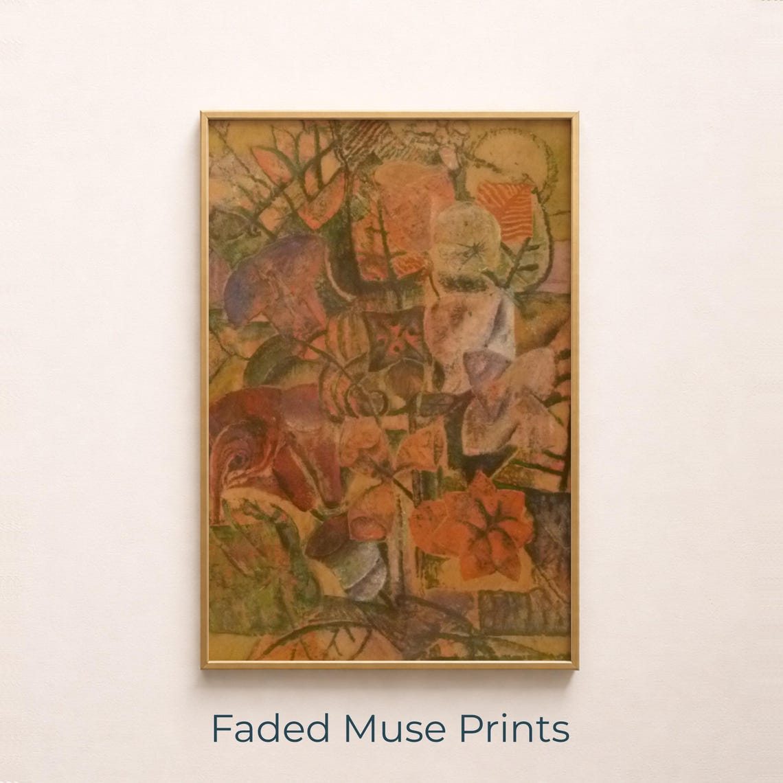 Vintage Abstract Floral Composition Moody Cubist Botanical Art Digital Download 740