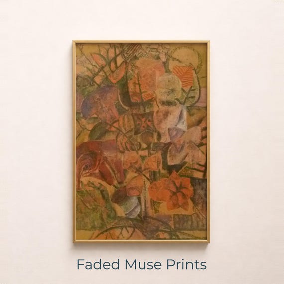 Vintage Abstract Floral Composition Moody Cubist Botanical Art Digital Download 740