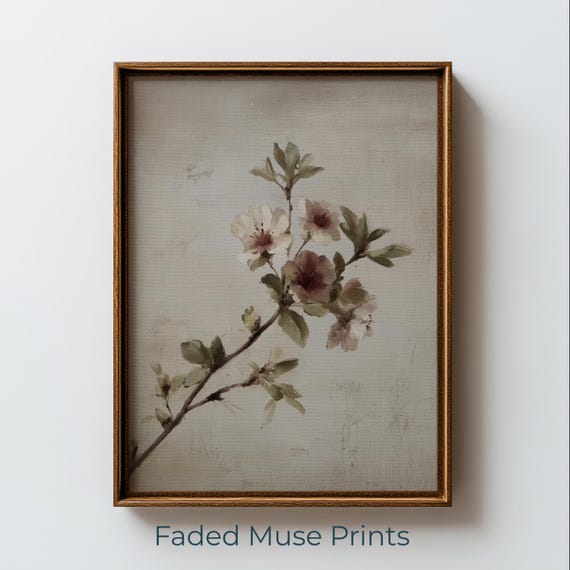 Vintage Botanical Wildflower Branch Painting Cottagecore Wall Art Digital Download 1317