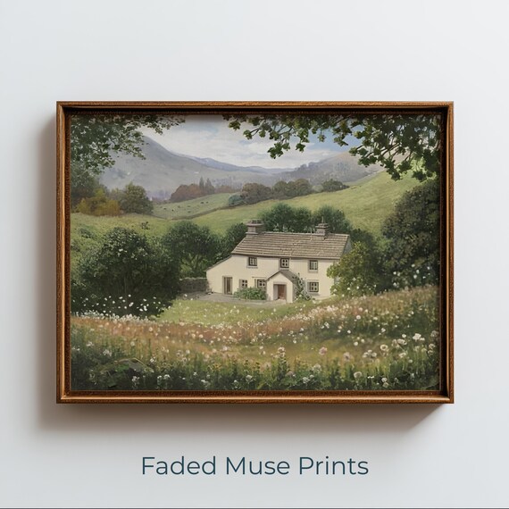 Charming Cottage Spring Meadow Rustic Farmhouse Landscape Poster