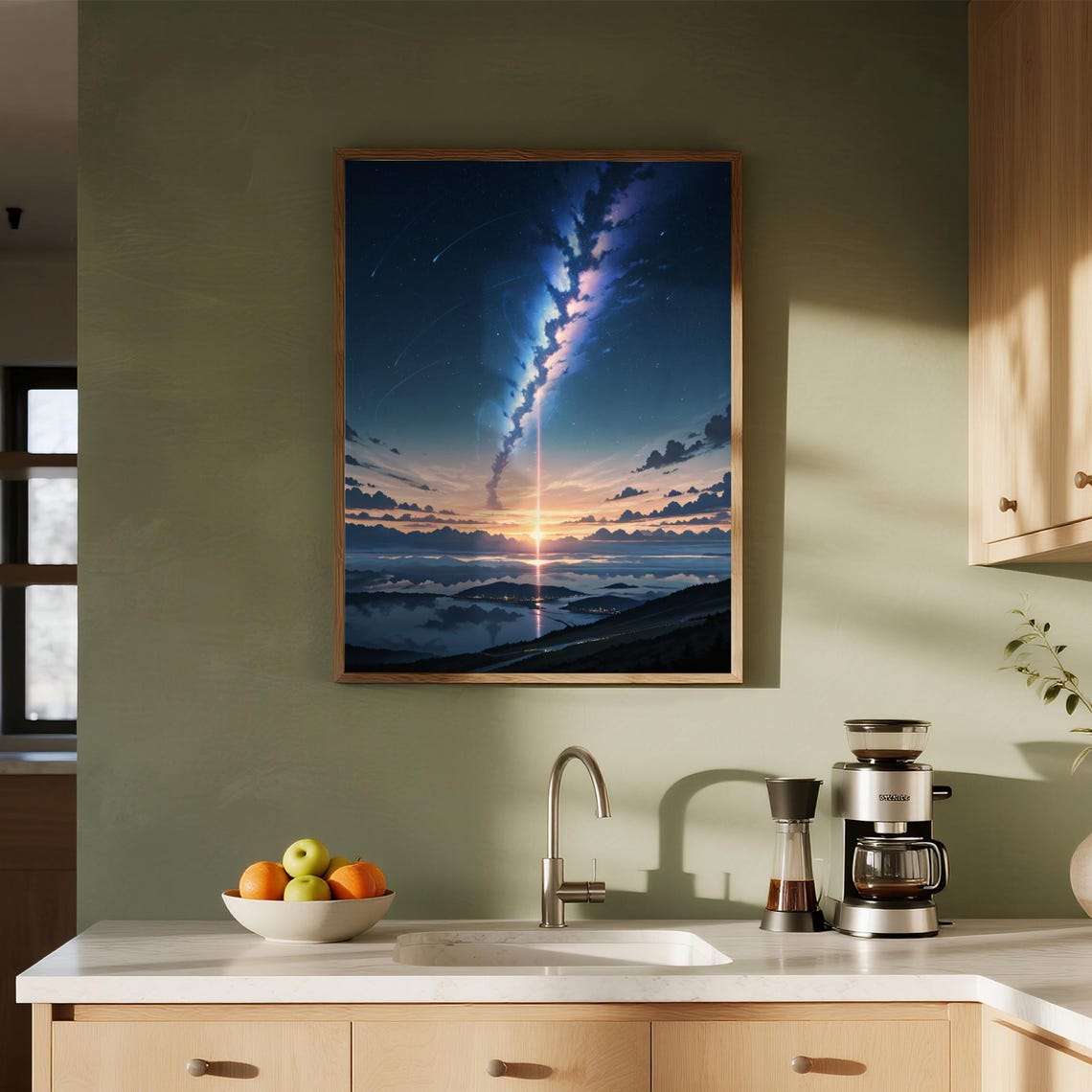Cosmic Sunset Reflection Galaxy Beam Clouds Starry Scenery Poster