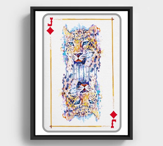 Leopard Jack of Diamonds Bold Watercolor Playing Card Poster