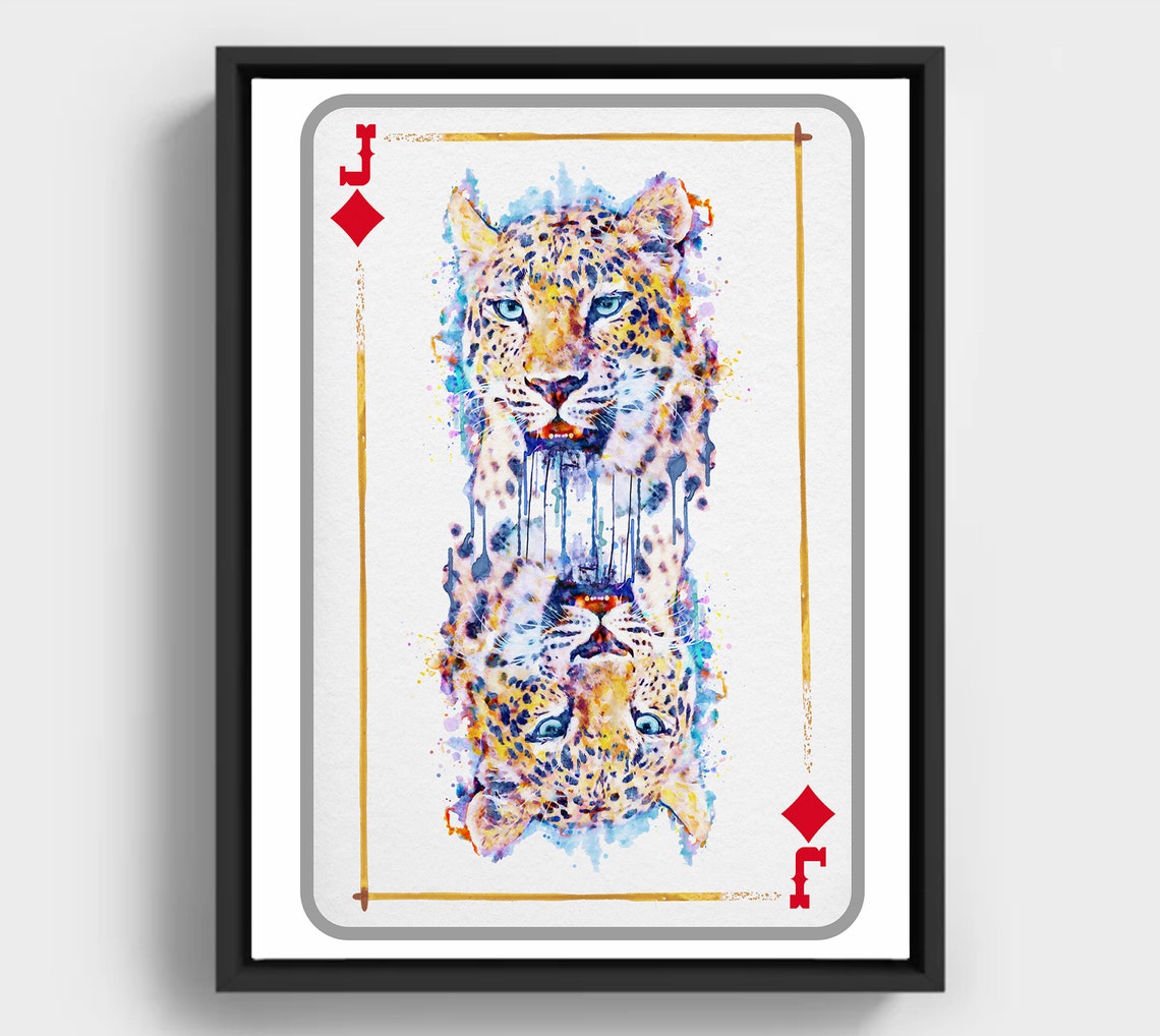 Leopard Jack of Diamonds Bold Watercolor Playing Card Poster