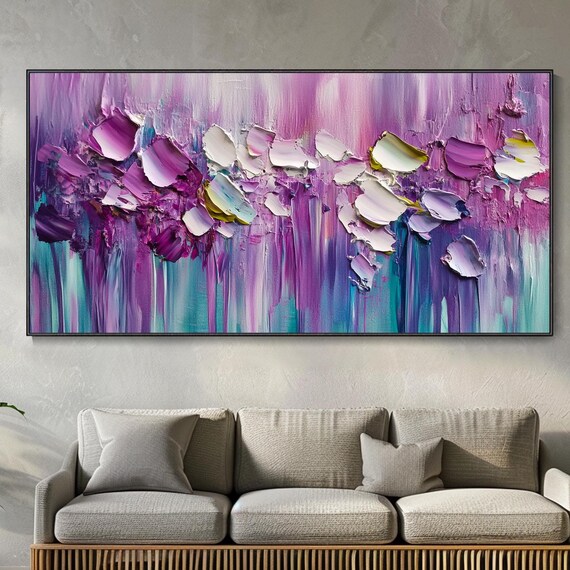 Purple Abstract Oil Painting Hand Thick Texture Living Room Wall Decor Contemporary Art Minimalist Style Birthday Art Gift Artist Original