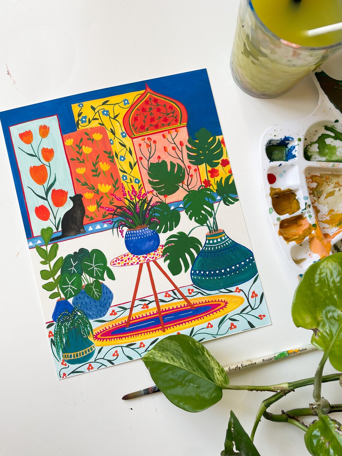 Morocco Black Cat Travel Poster, Floral Wall Art - Image 3